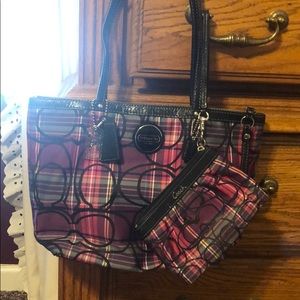 Plaid Coach Poppy purse with matching wristlet